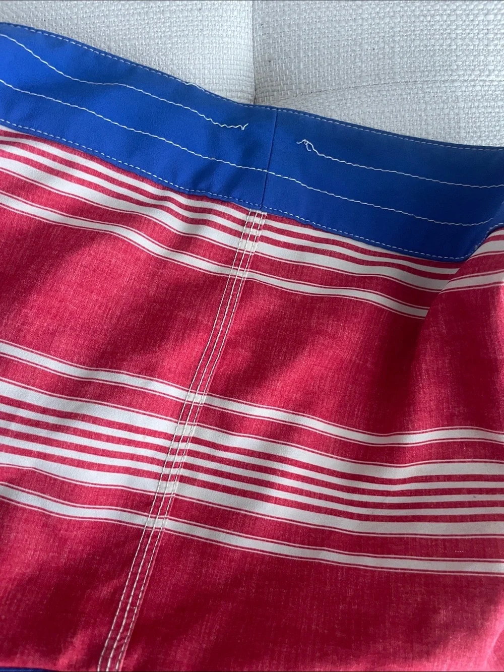 Sperry Red Striped Swim Board Shorts with Blue Waistband